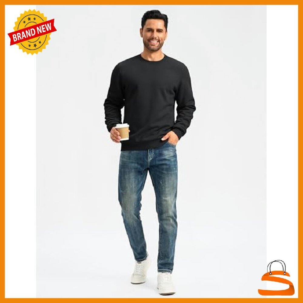 Men's Sherpa Lined Fleece Crewneck Sweatshirt Pullover Winter Warm - Picture 7 of 8